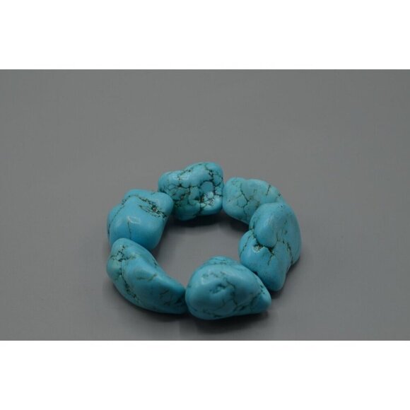 Chunky Turquoise Beaded Bracelet Pair String LARGE 1" Beads Vtg Stone Jewelry - Picture 4 of 7